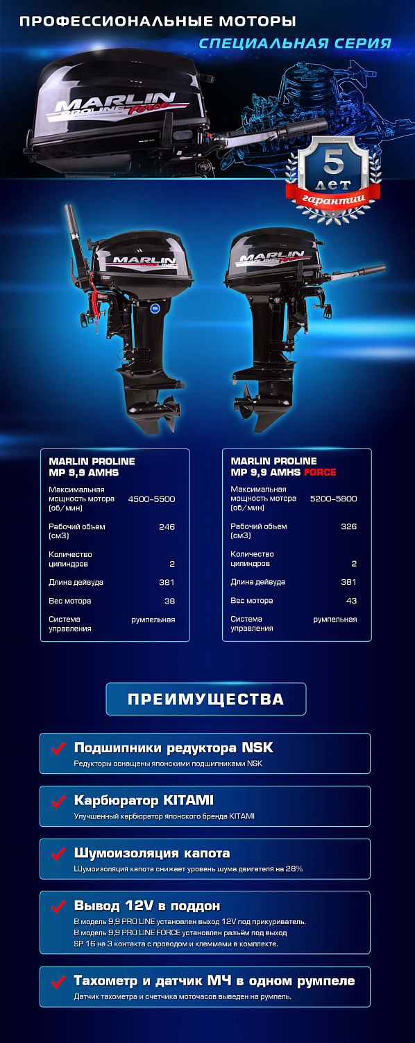 Лодочный мотор MARLIN PROLINE MP 9.9 (20) AMHS FORCE в Кемерово